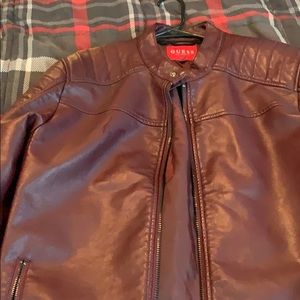 Men’s Guess maroon leather bomber jacket